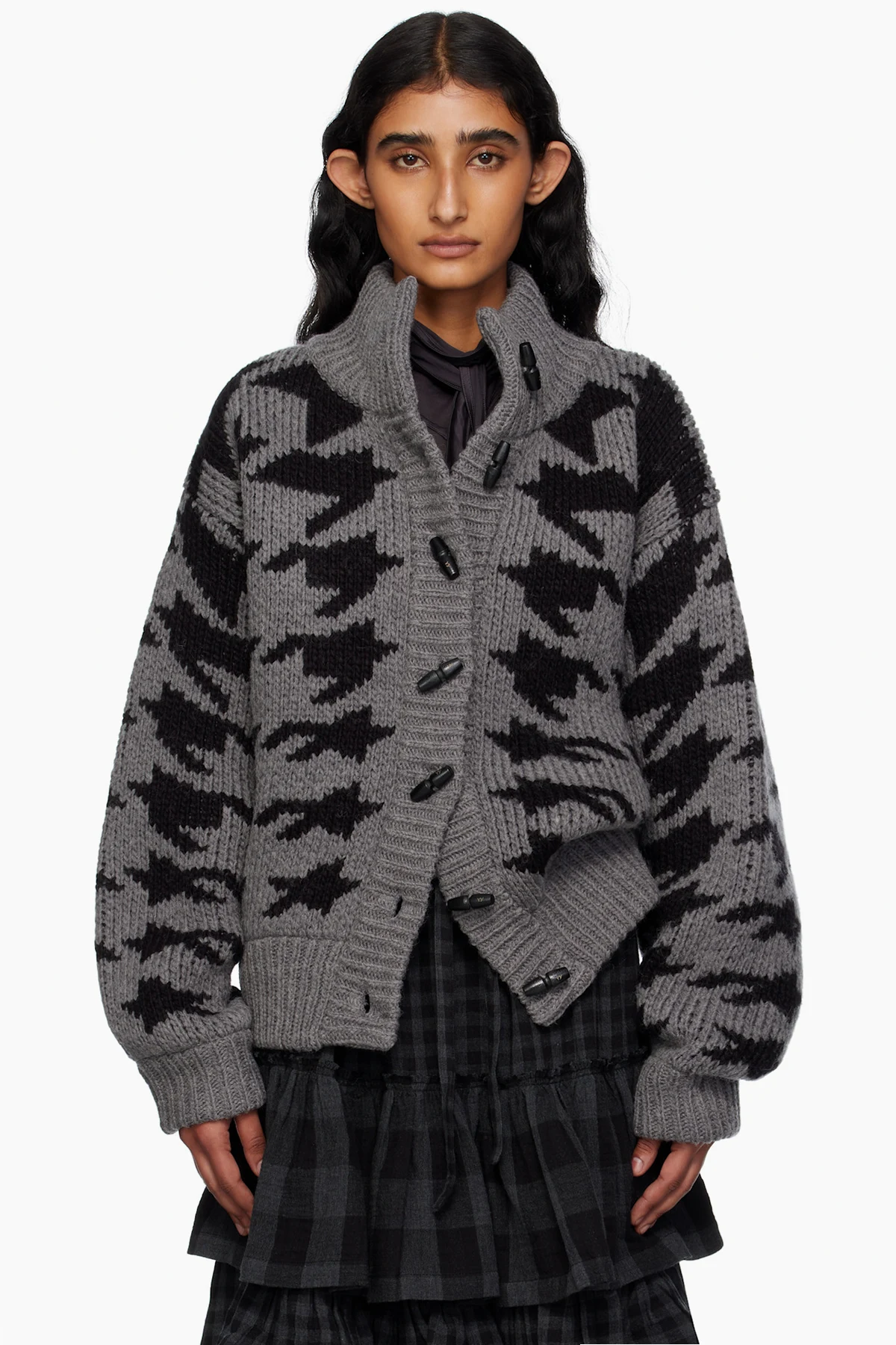 Gray Hound's Tooth Star Cowichan Cardigan