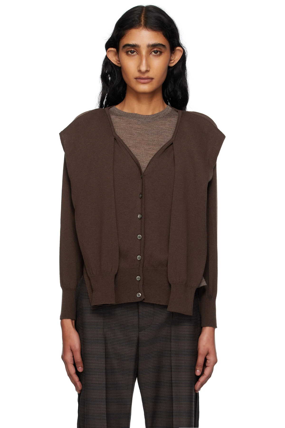 Brown Sleeve Layered Cardigan
