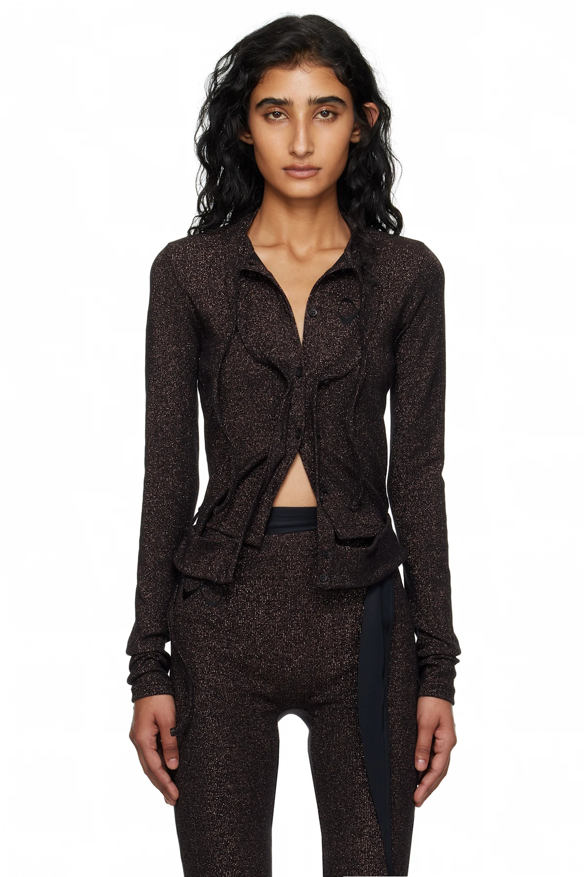 Brown Double Closure Rib Cardigan