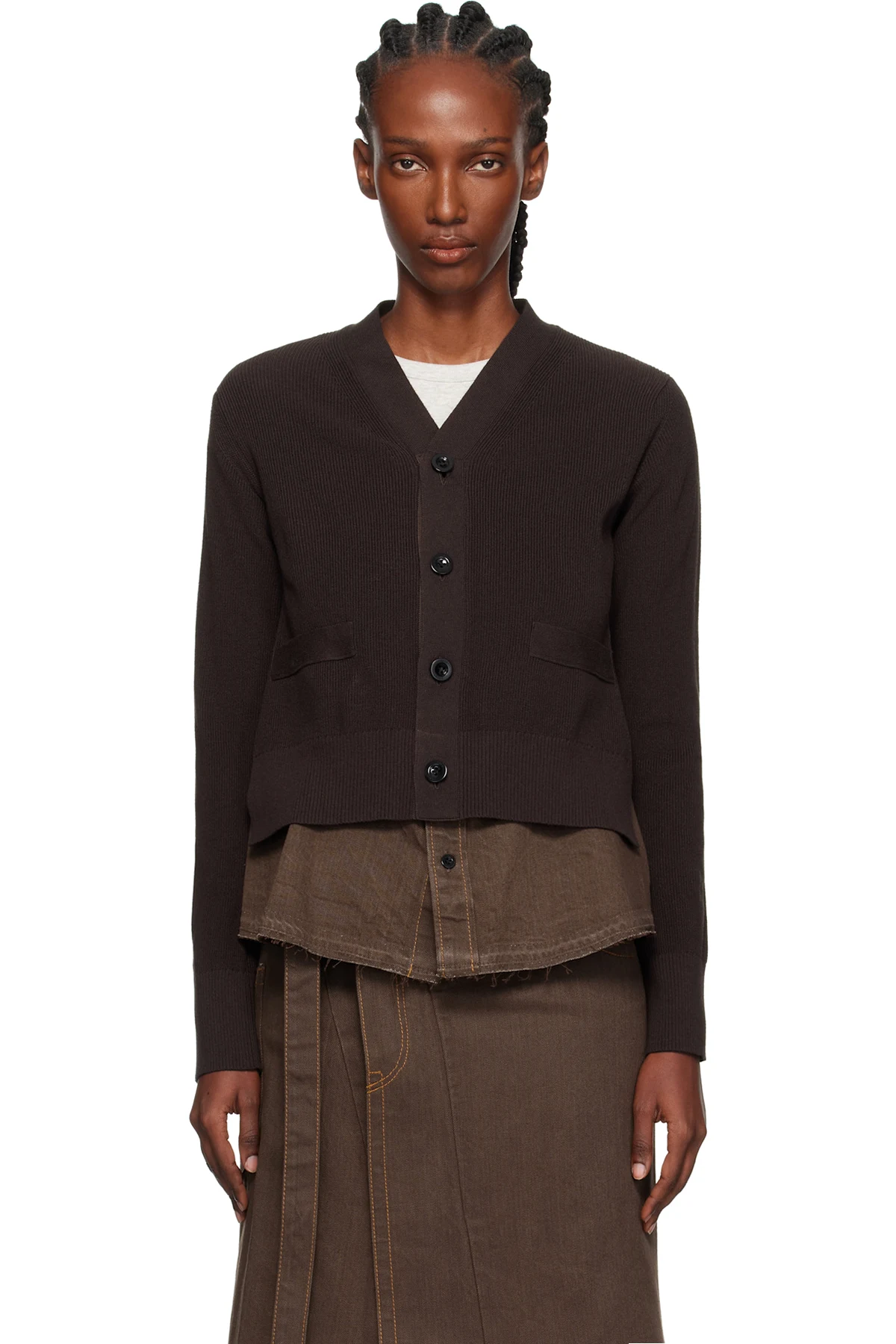 Brown Denim x Knit Cardigan