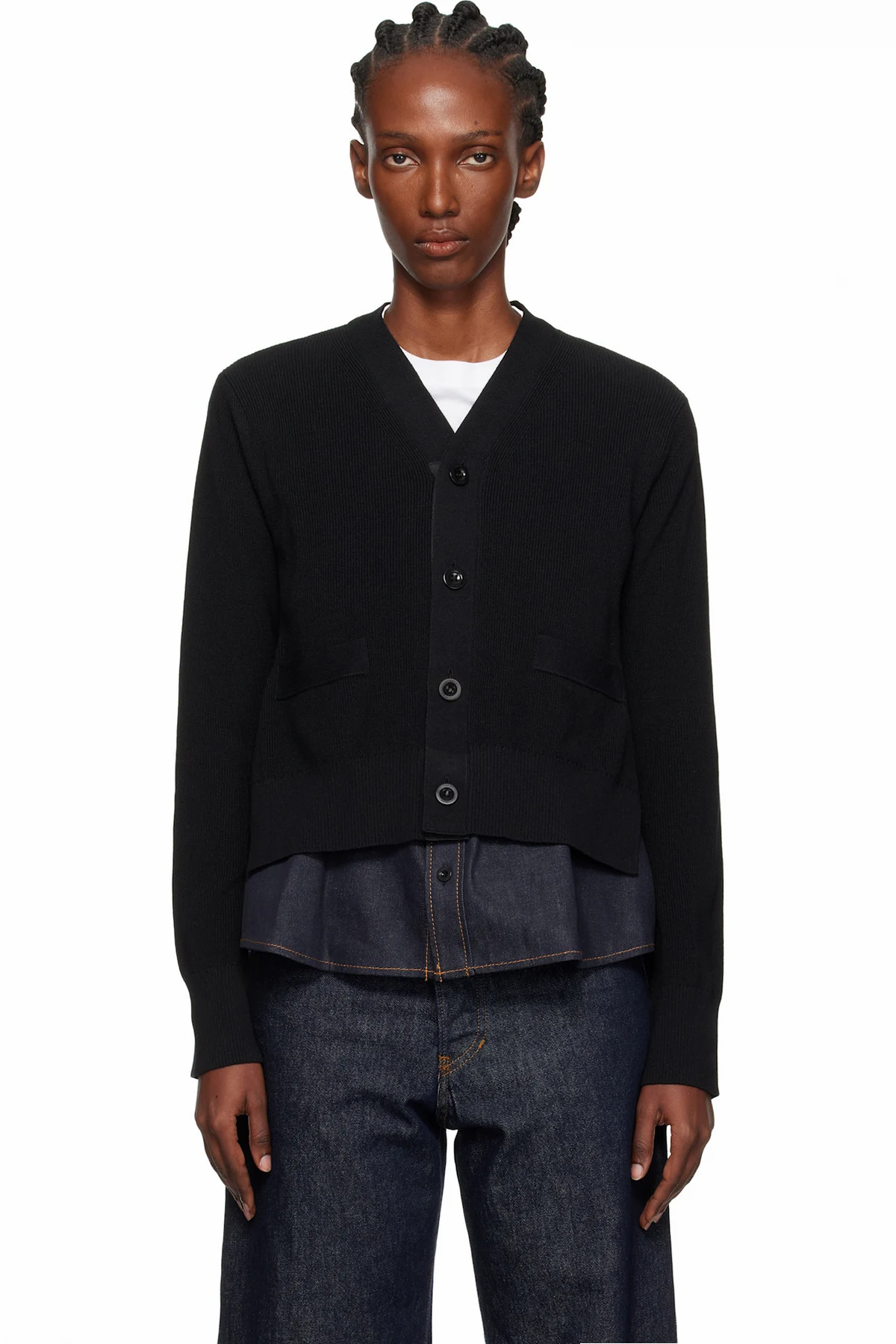 Black & Navy Denim x Knit Cardigan