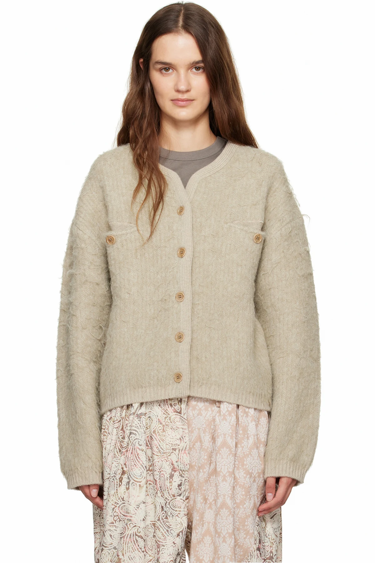 Beige Shaggy Cardigan