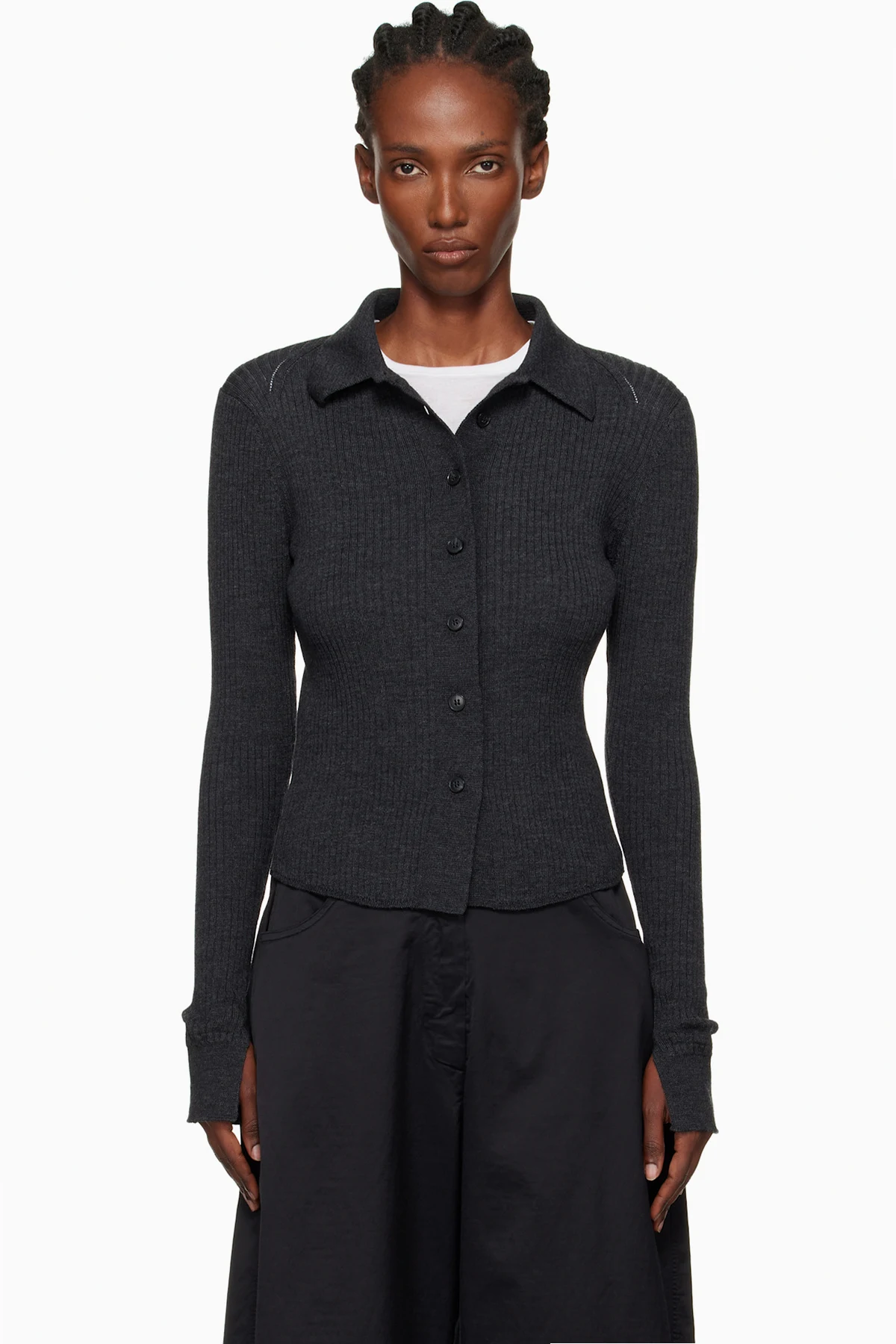 Gray Knitted Rib Cardigan