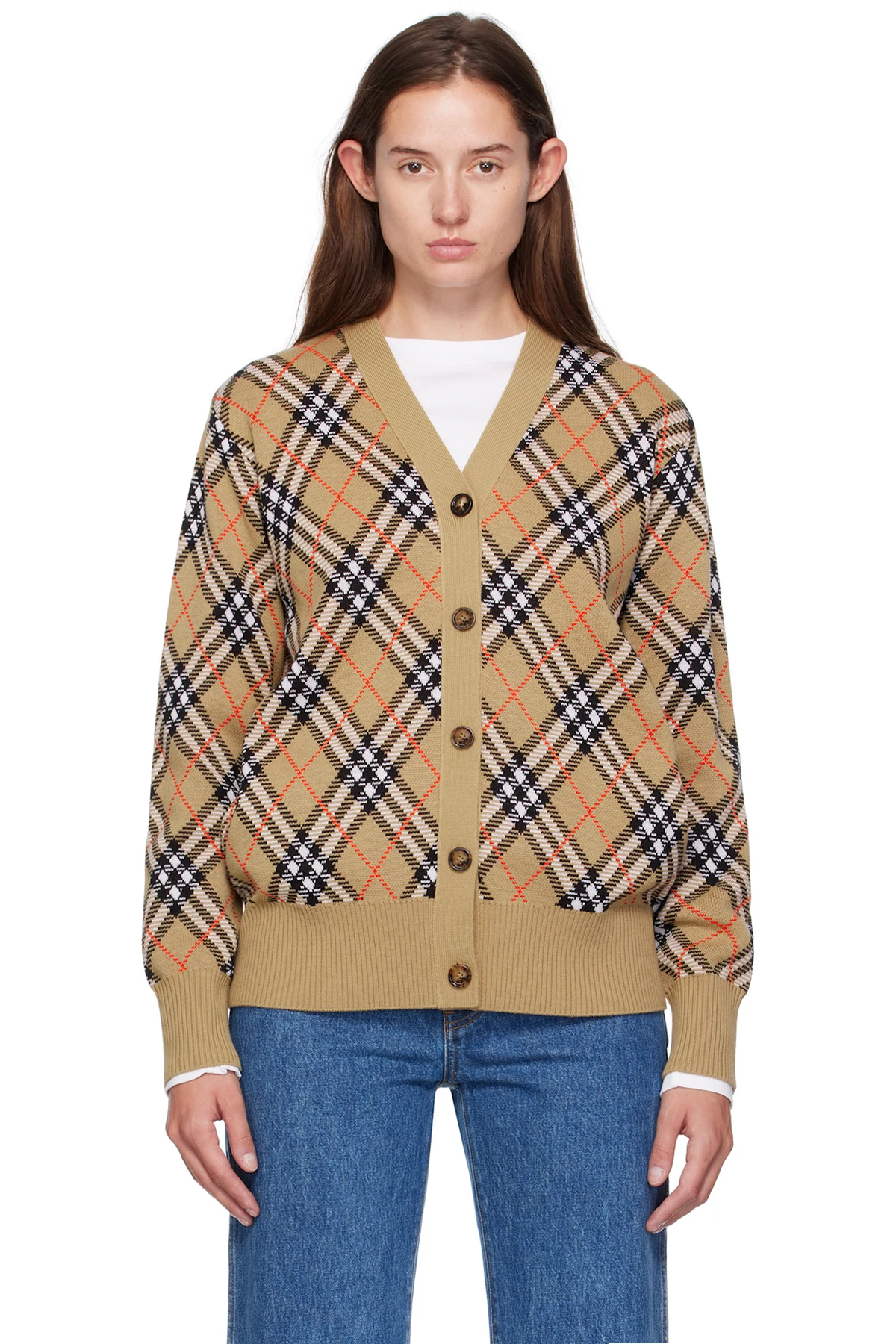 Beige Check Cardigan