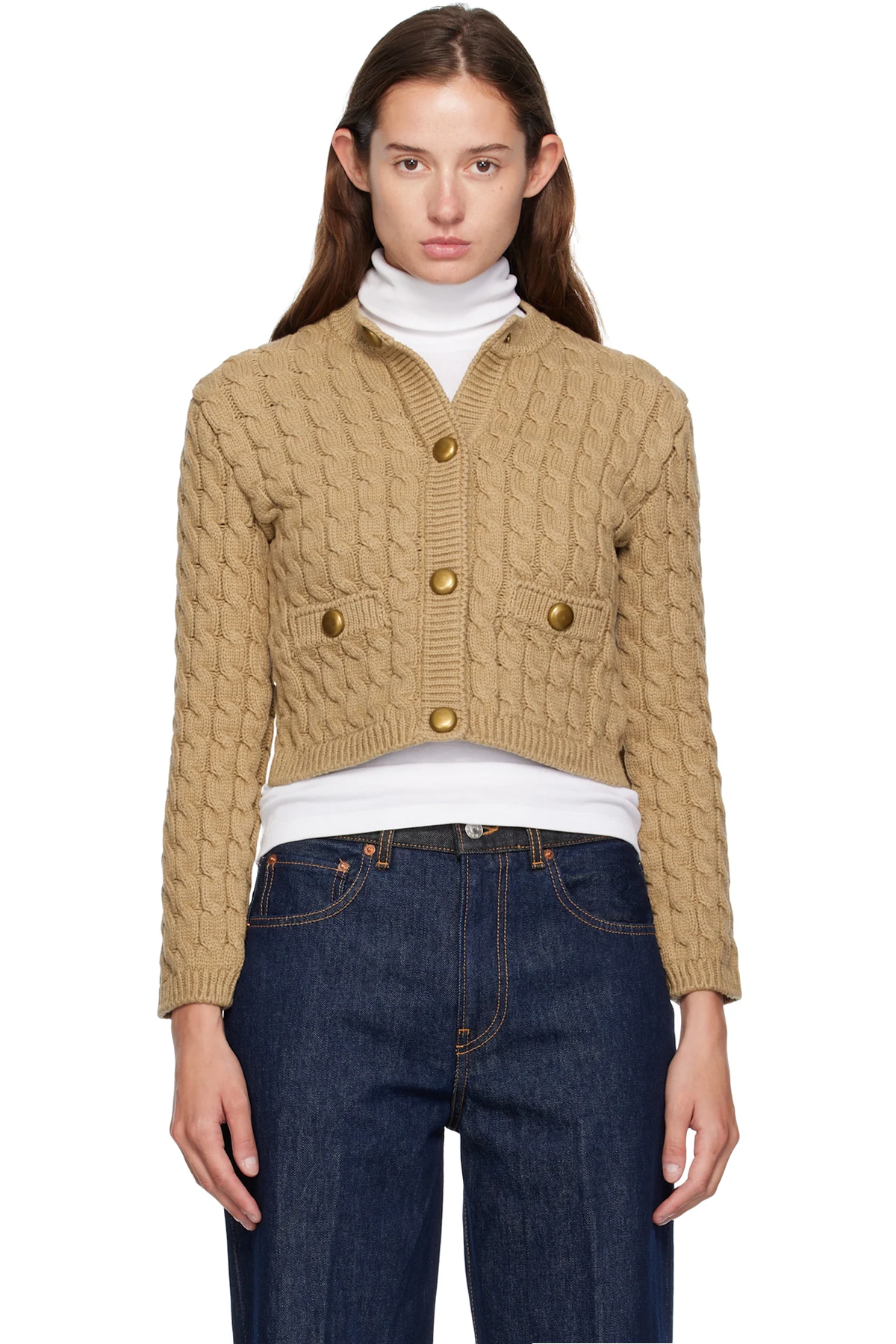 Beige Cotton Blend Cardigan