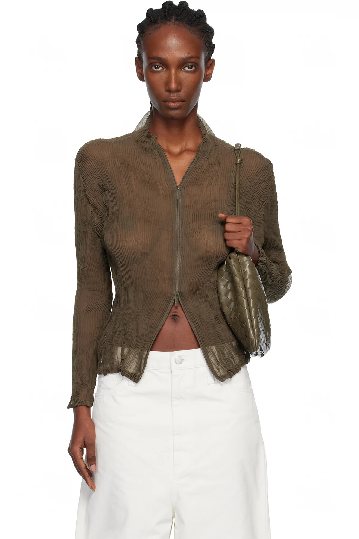 Khaki Chiffon Twist Cardigan