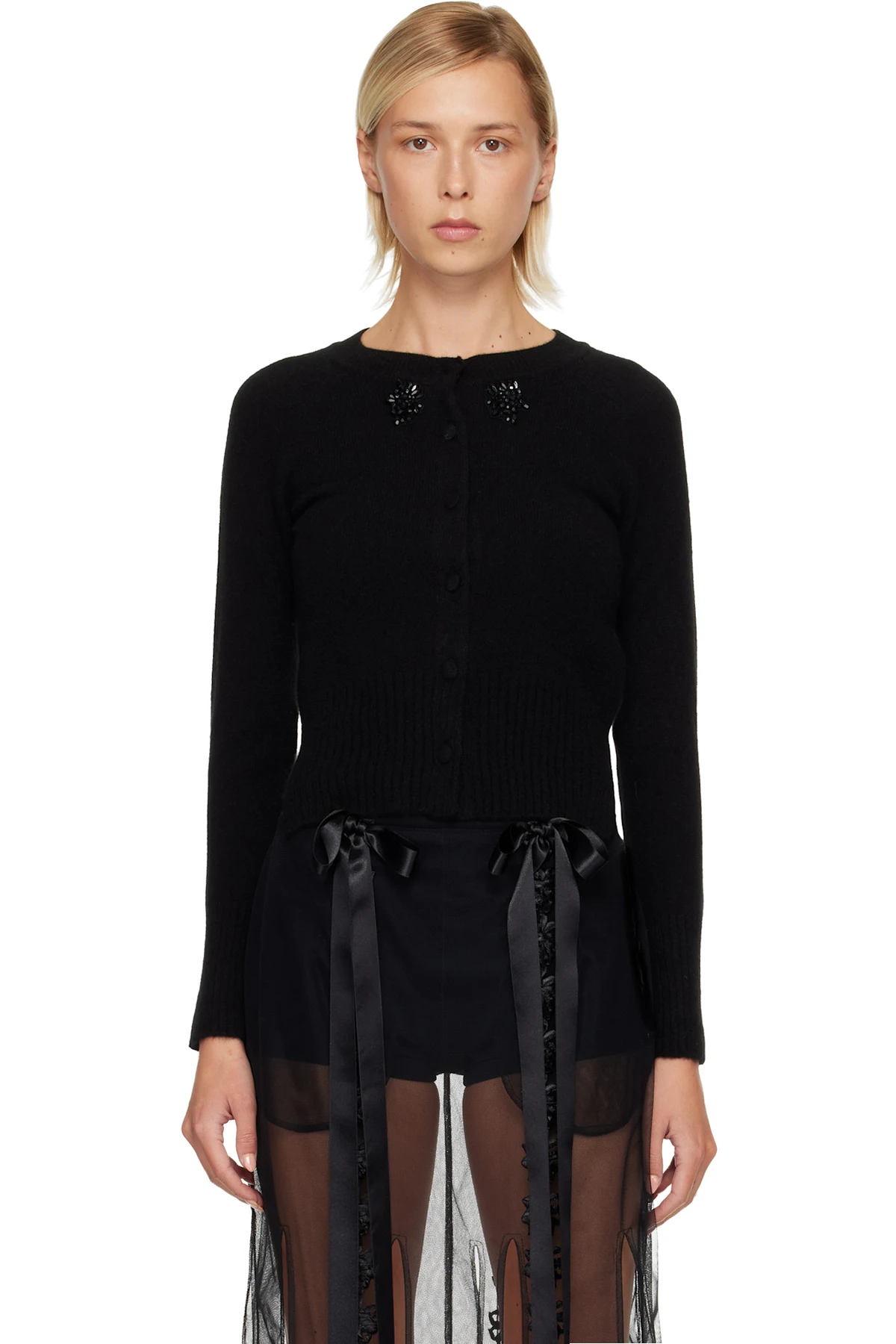 Black Embellished Cashmere Cardigan