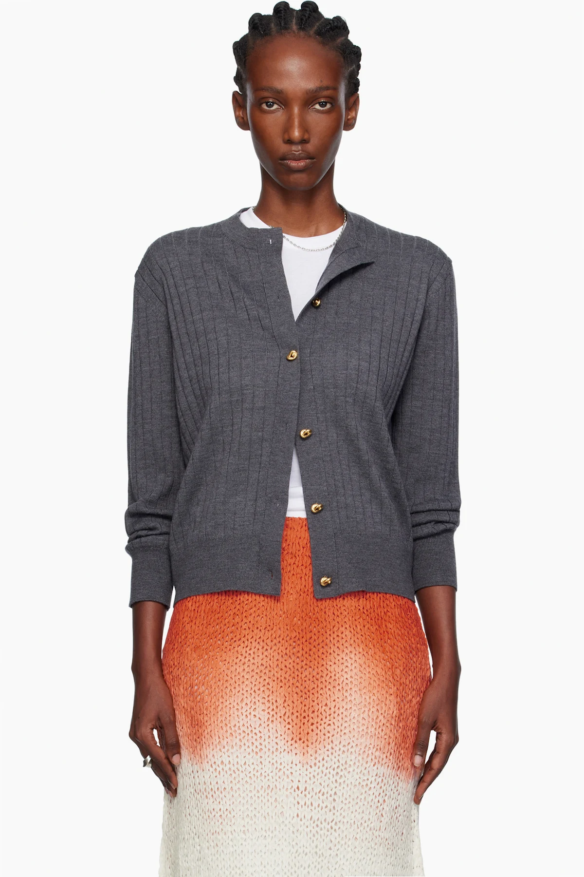Gray Wool Rib Cardigan