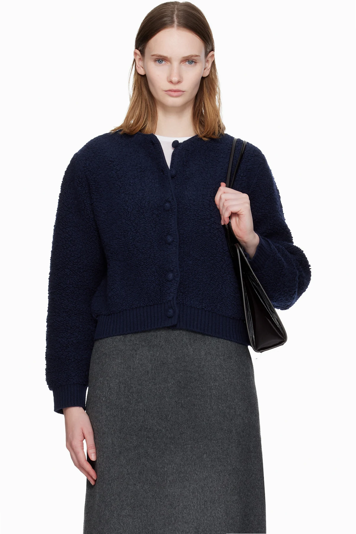 Navy Lett Boucle Cardigan