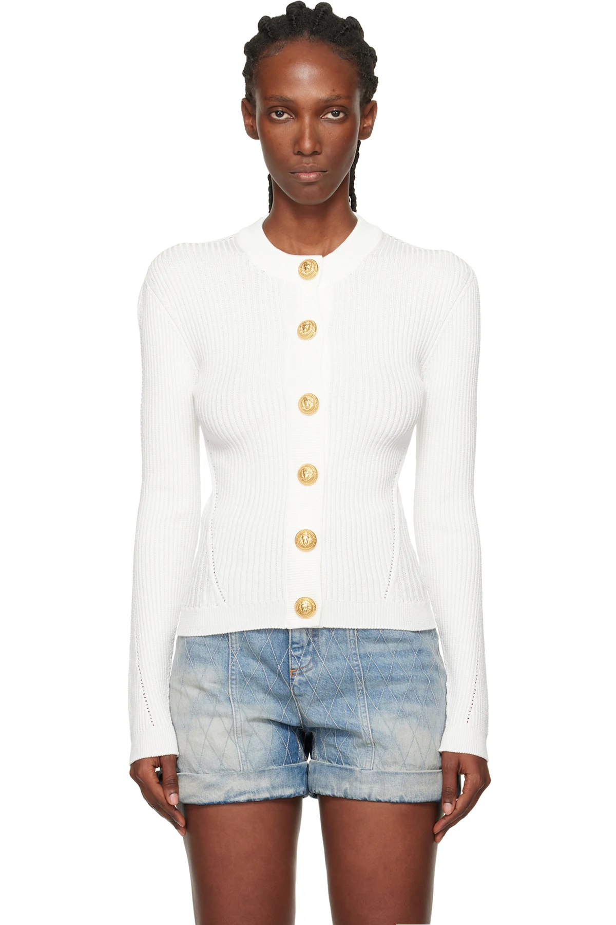 White Fine Knit Cardigan