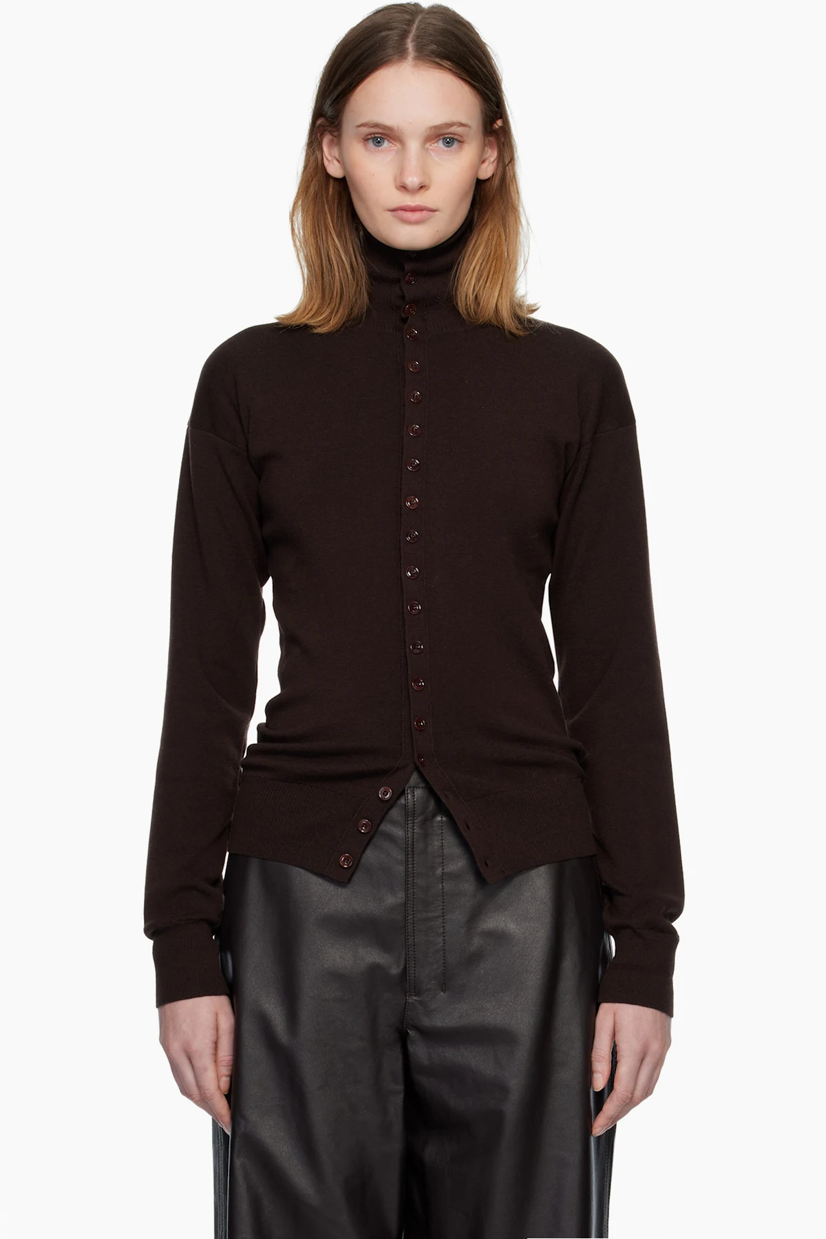 Burgundy Buttoned Fitted Cardigan