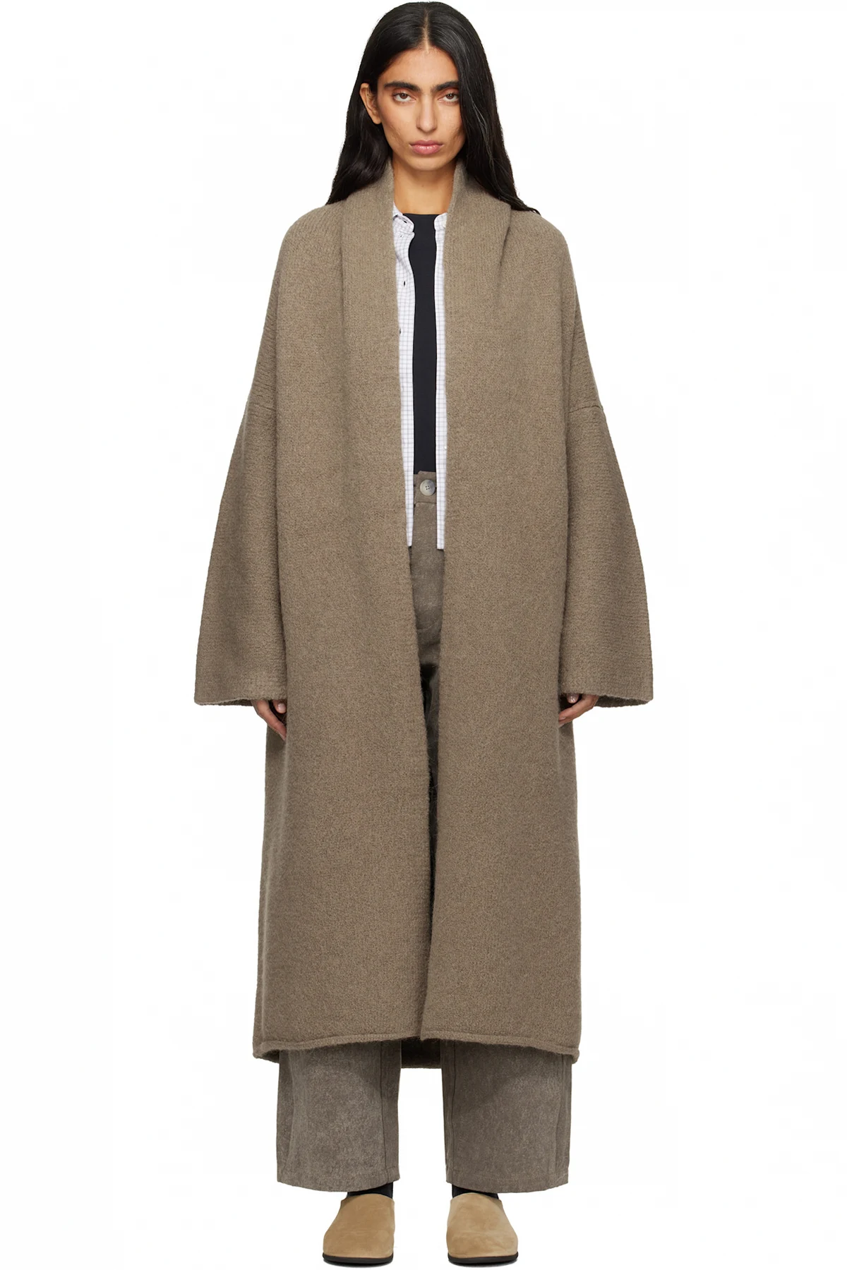 Beige Long Shawl Cardigan