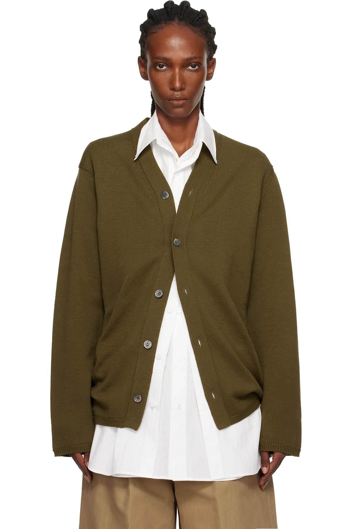 Khaki Cotton Jersey Cardigan