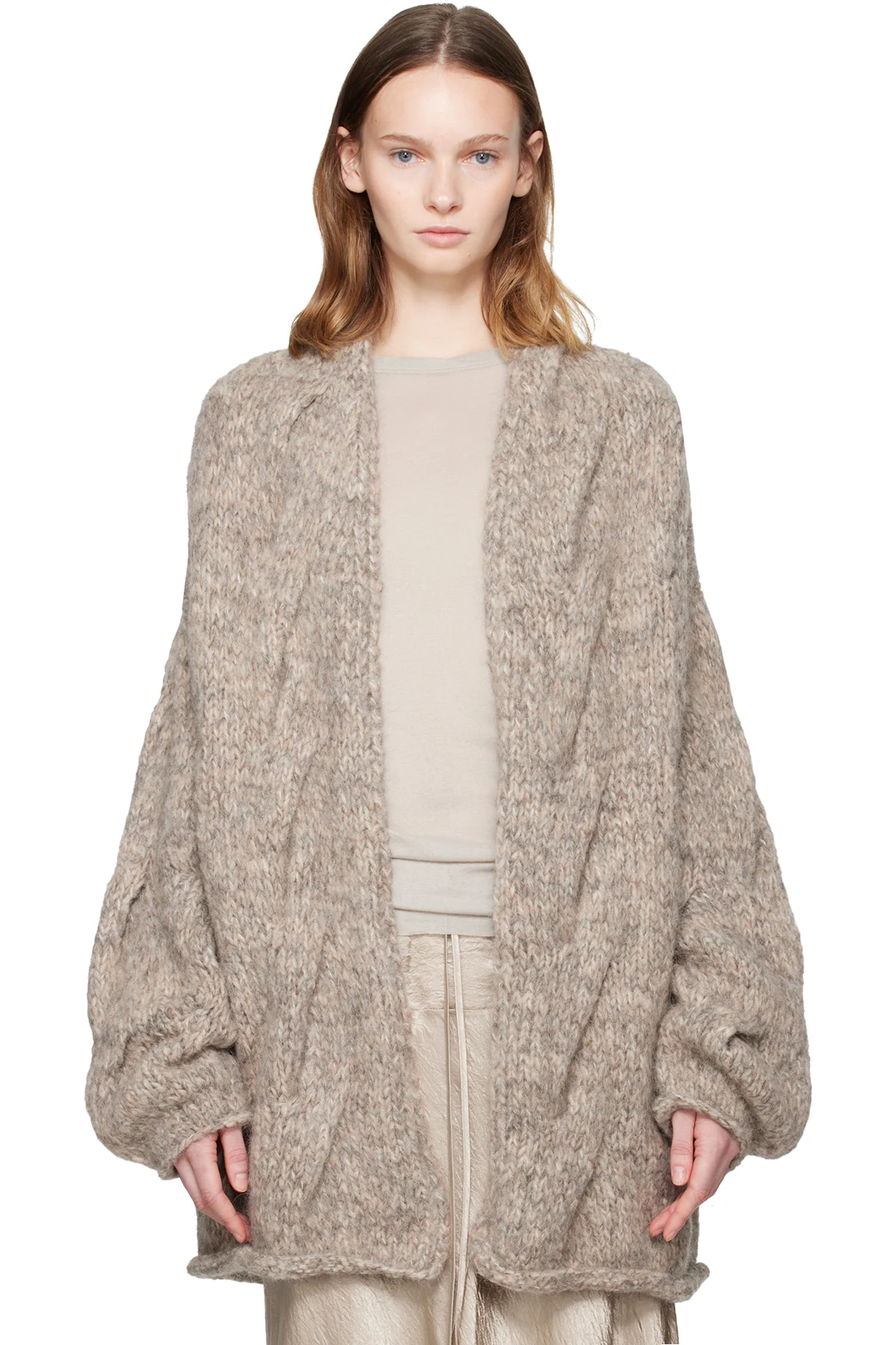 Gray Handknit Cable Cardigan