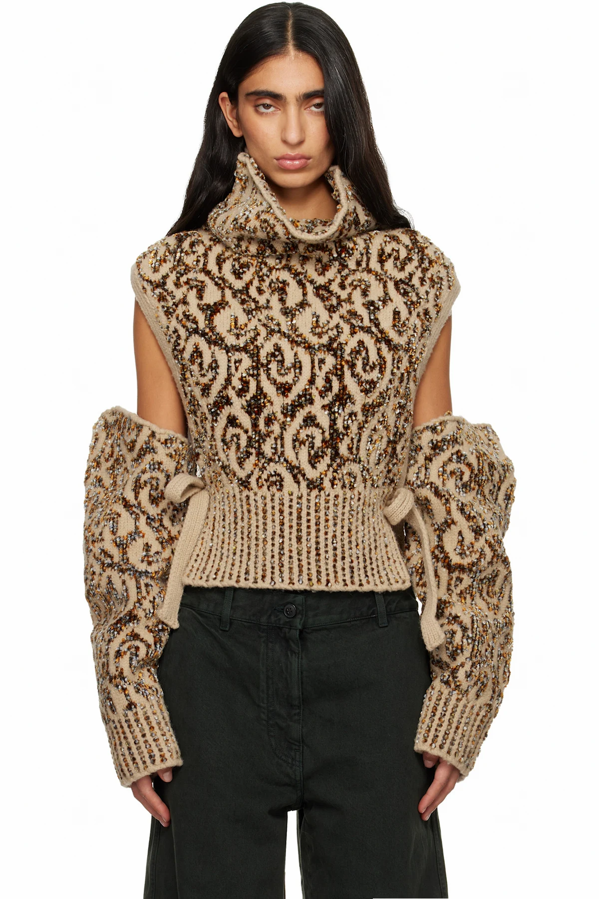 Beige Jacquard Arm Warmers