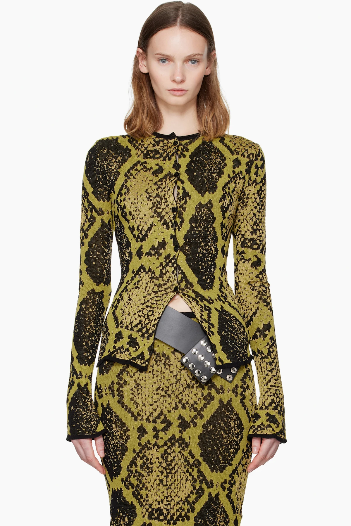 Yellow & Black Python Jacquard Cardigan