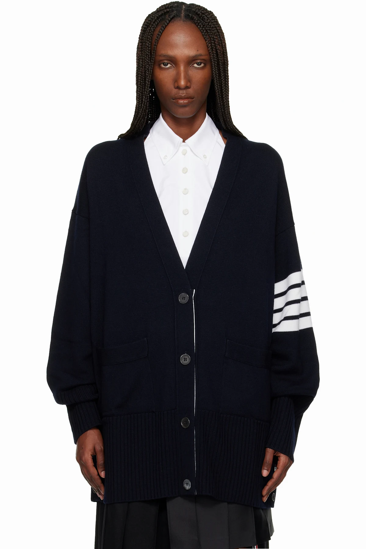 Navy Exaggerated Fit V Neck Cardigan