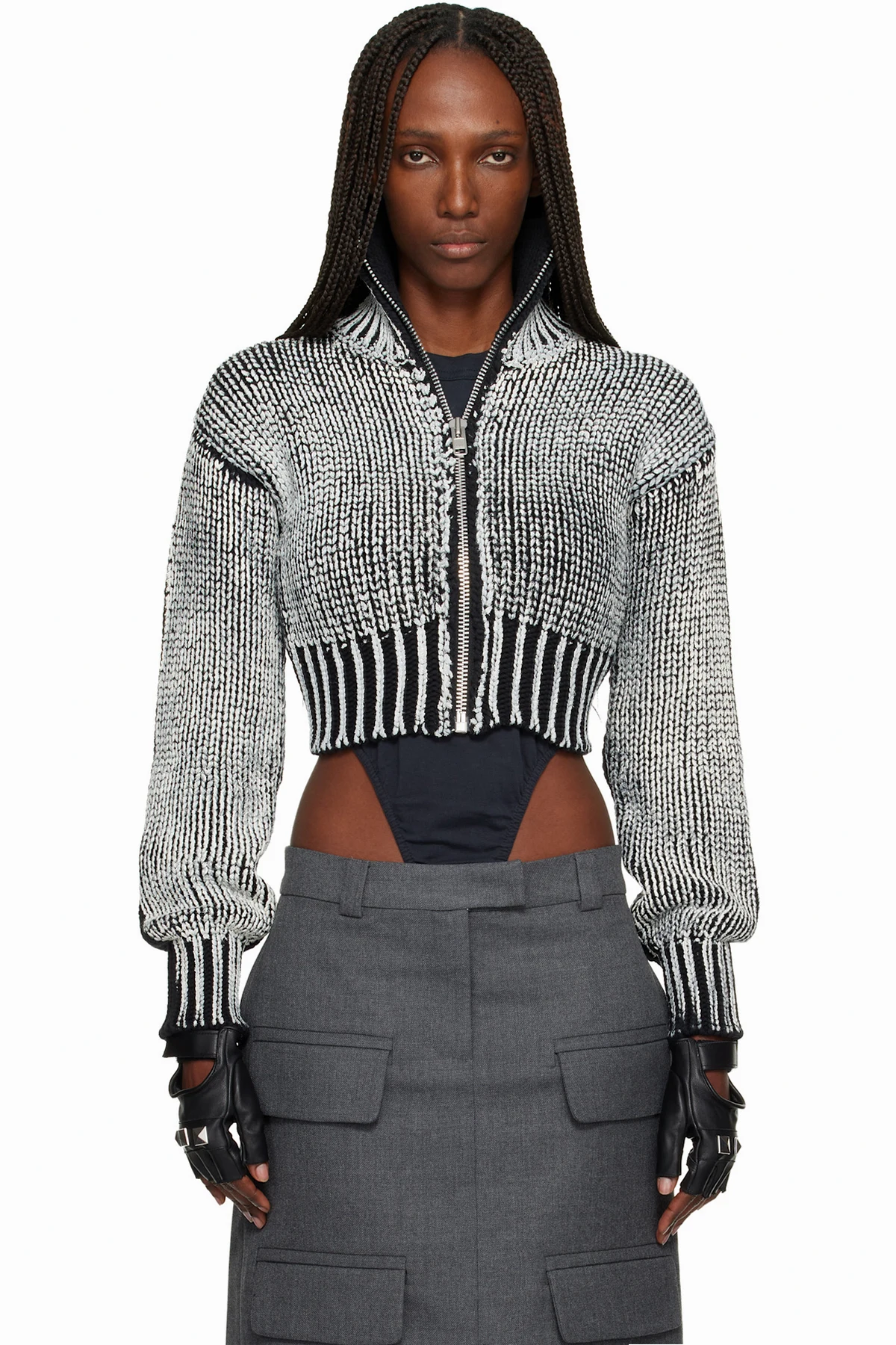 Black & White Zipper Cardigan