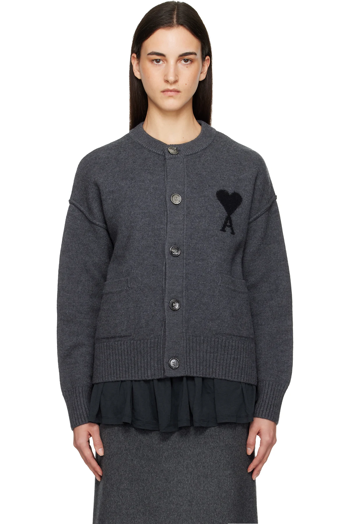 Gray Felted Merino Wool Knit Ami de Coeur Cardigan