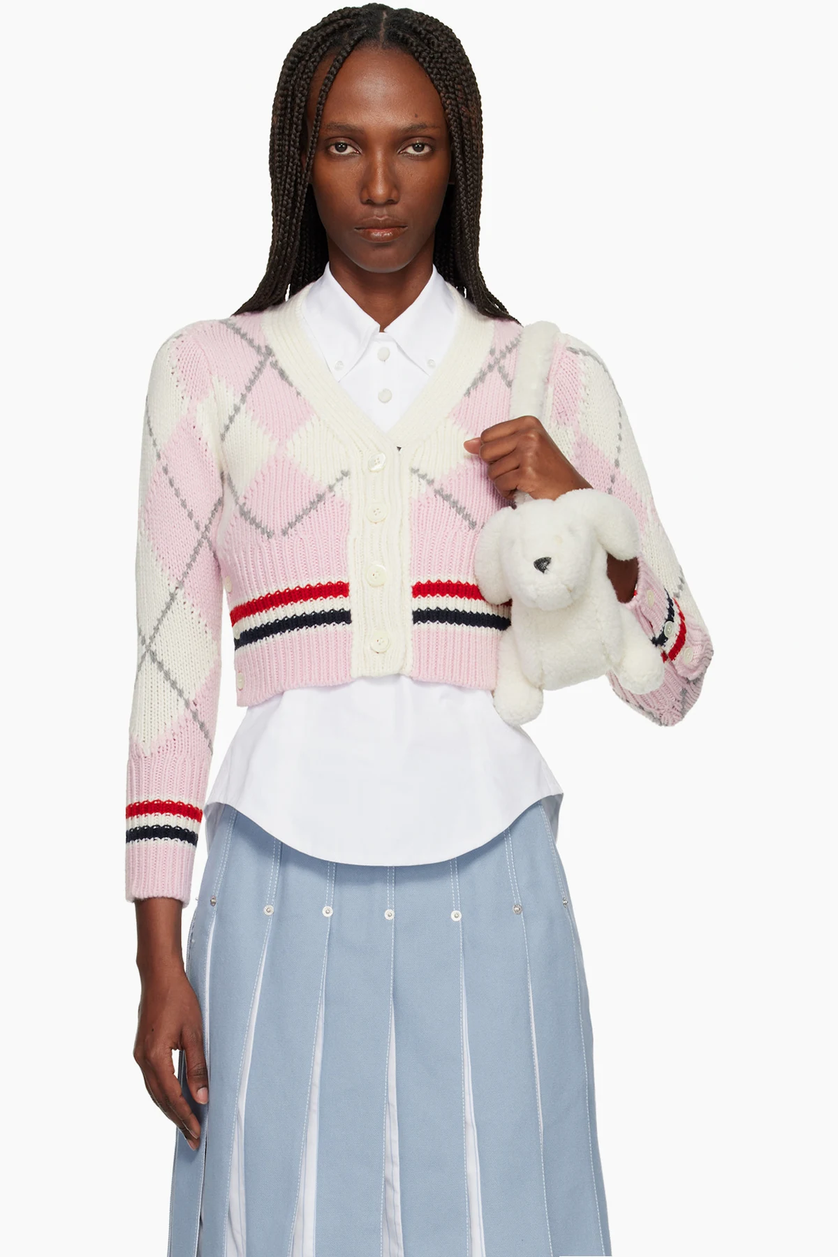 Pink Argyle Merino Shrunken Cardigan