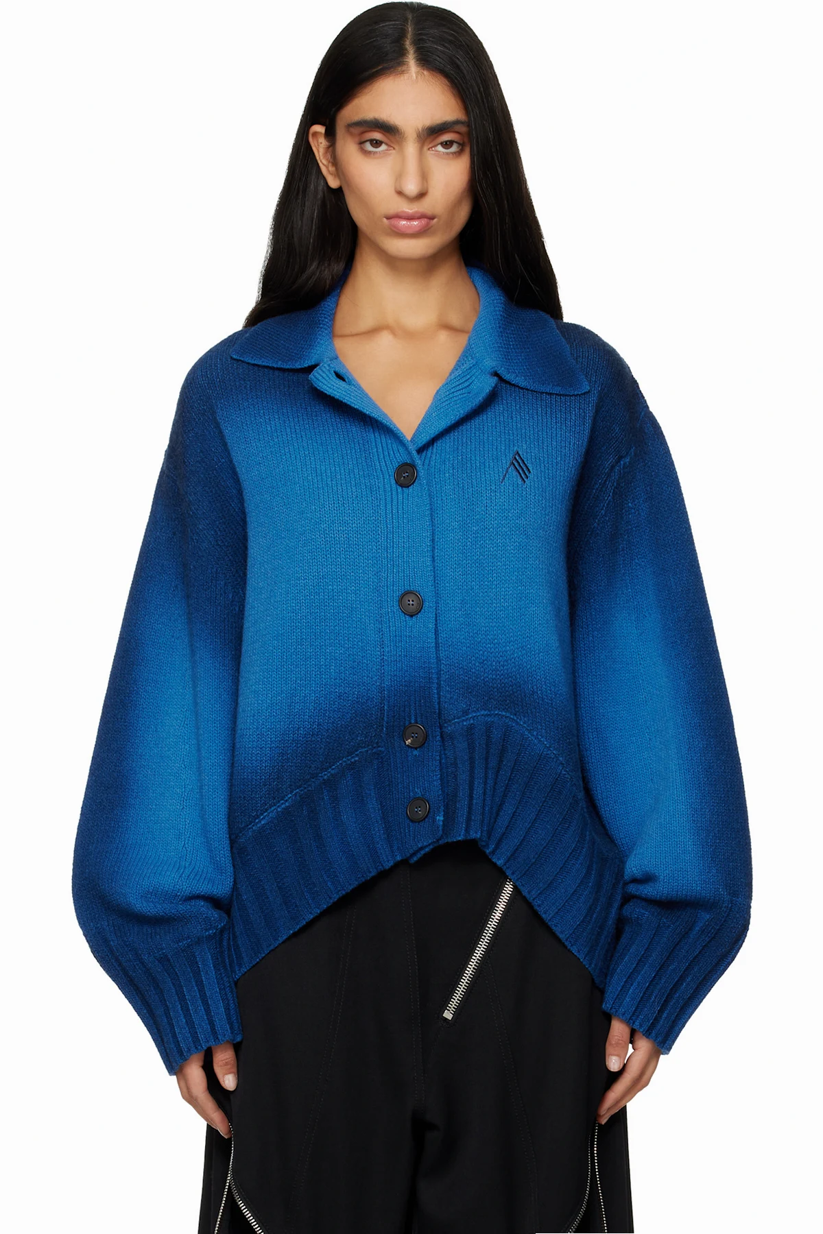 Blue Sprayed Wool Cashmere Cardigan