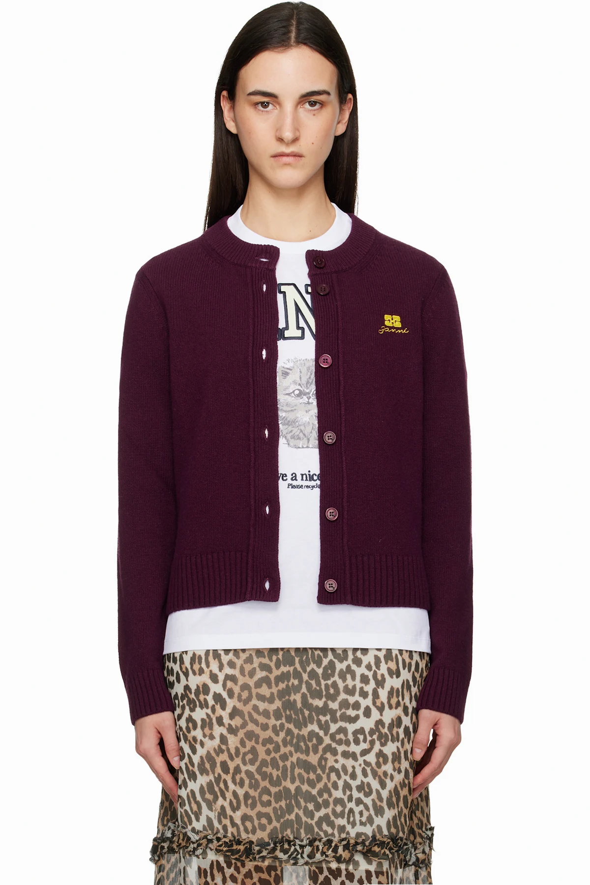 Burgundy Wool Mix Cardigan