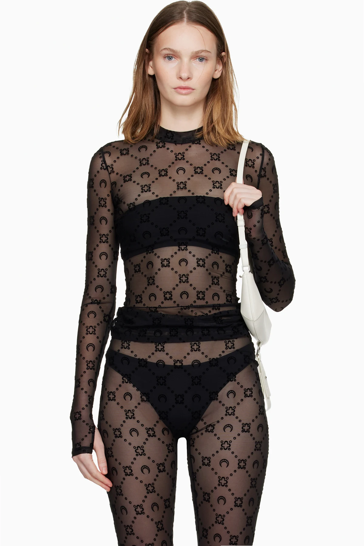 Black Recycled Mesh Flock Second Skin Highneck Top