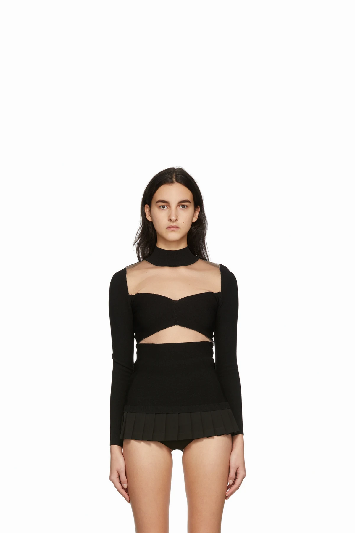 Black Sheer Paneled Turtleneck