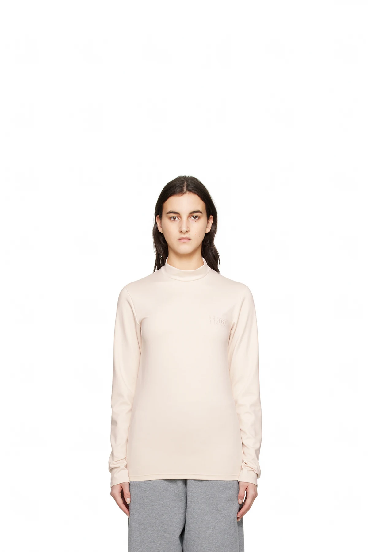 Beige Embroidered Long Sleeve T-Shirt