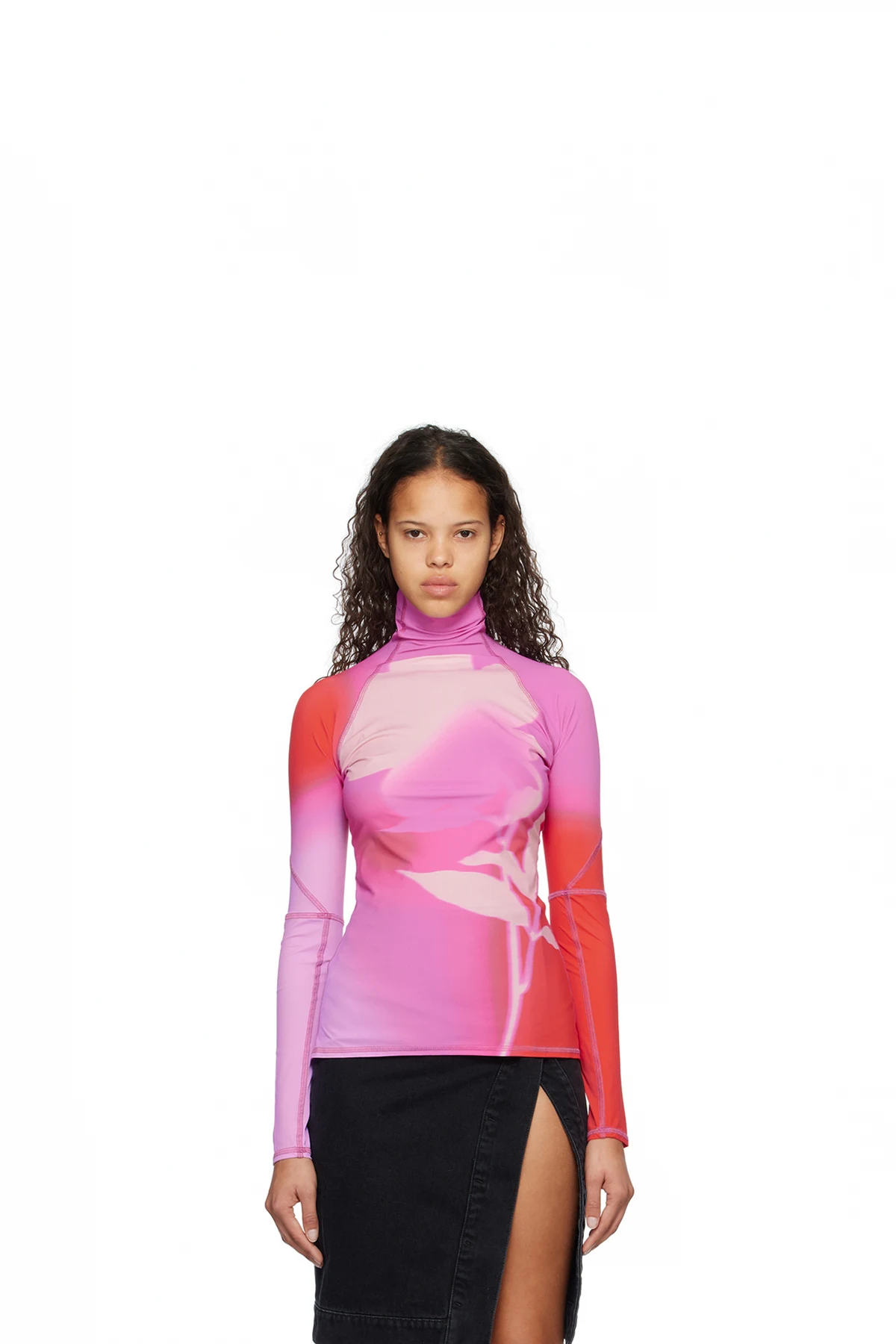 Pink & Red Printed Turtleneck