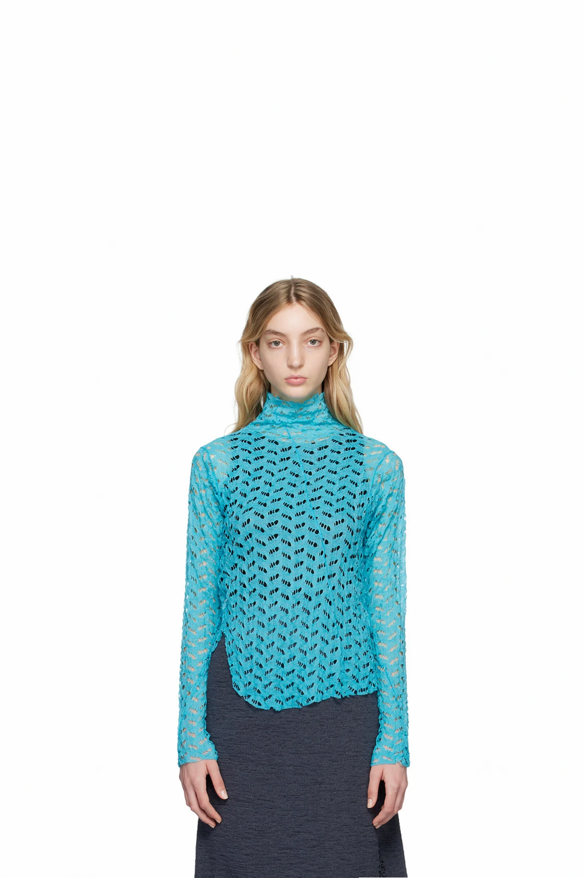 SSENSE Exclusive Blue Distressed Turtleneck