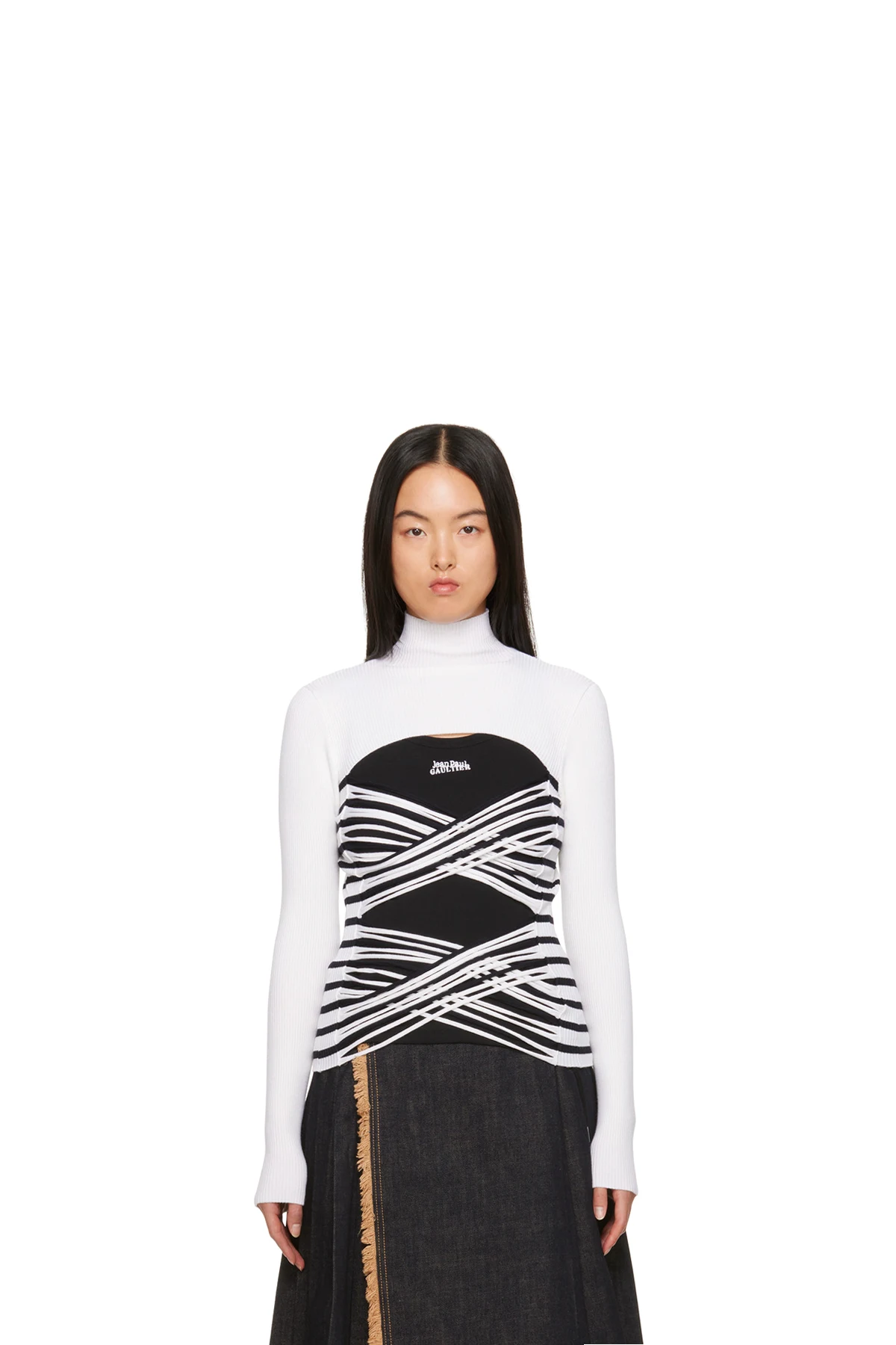 White & Navy Striped Turtleneck