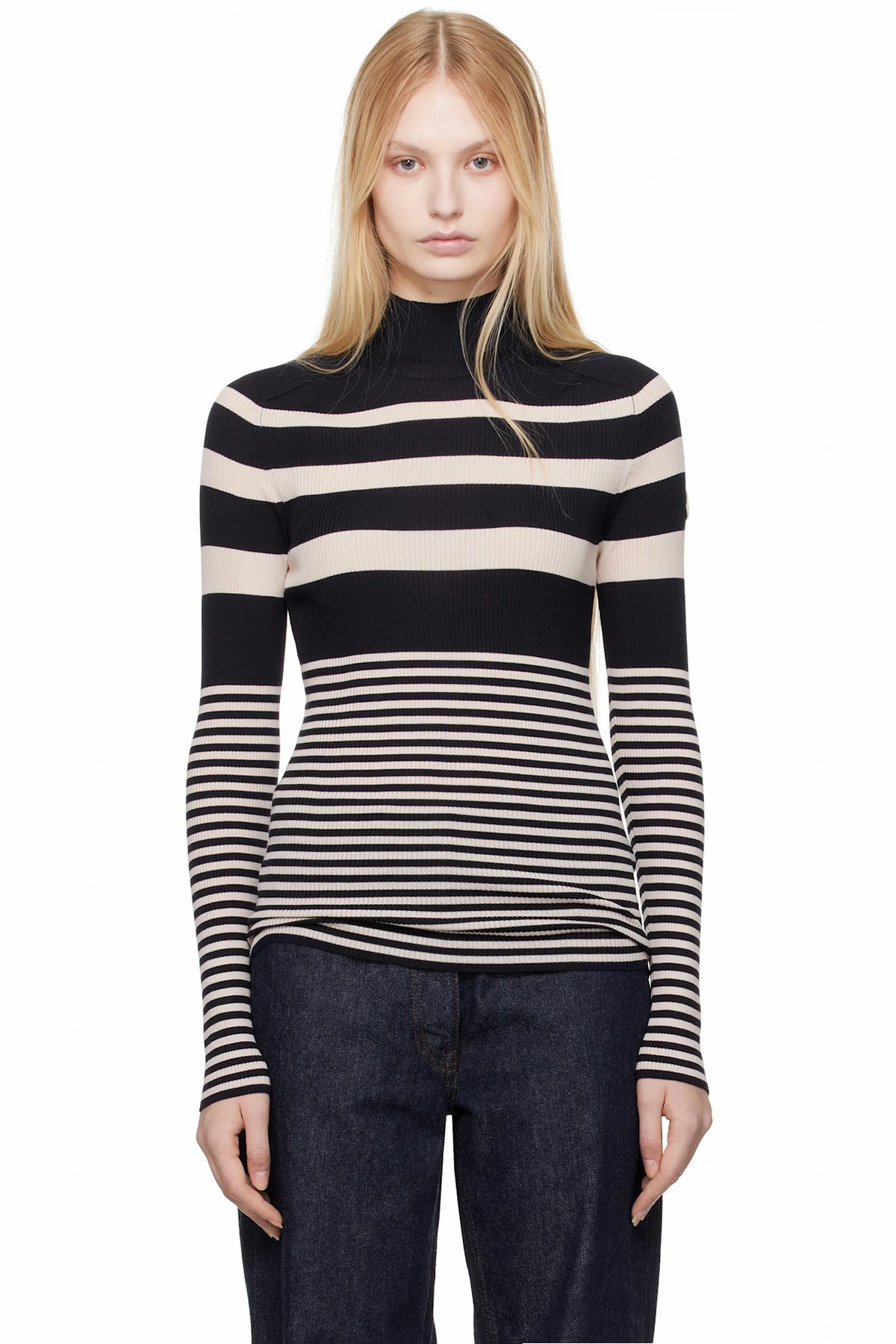 White & Blue Striped Wool Turtleneck