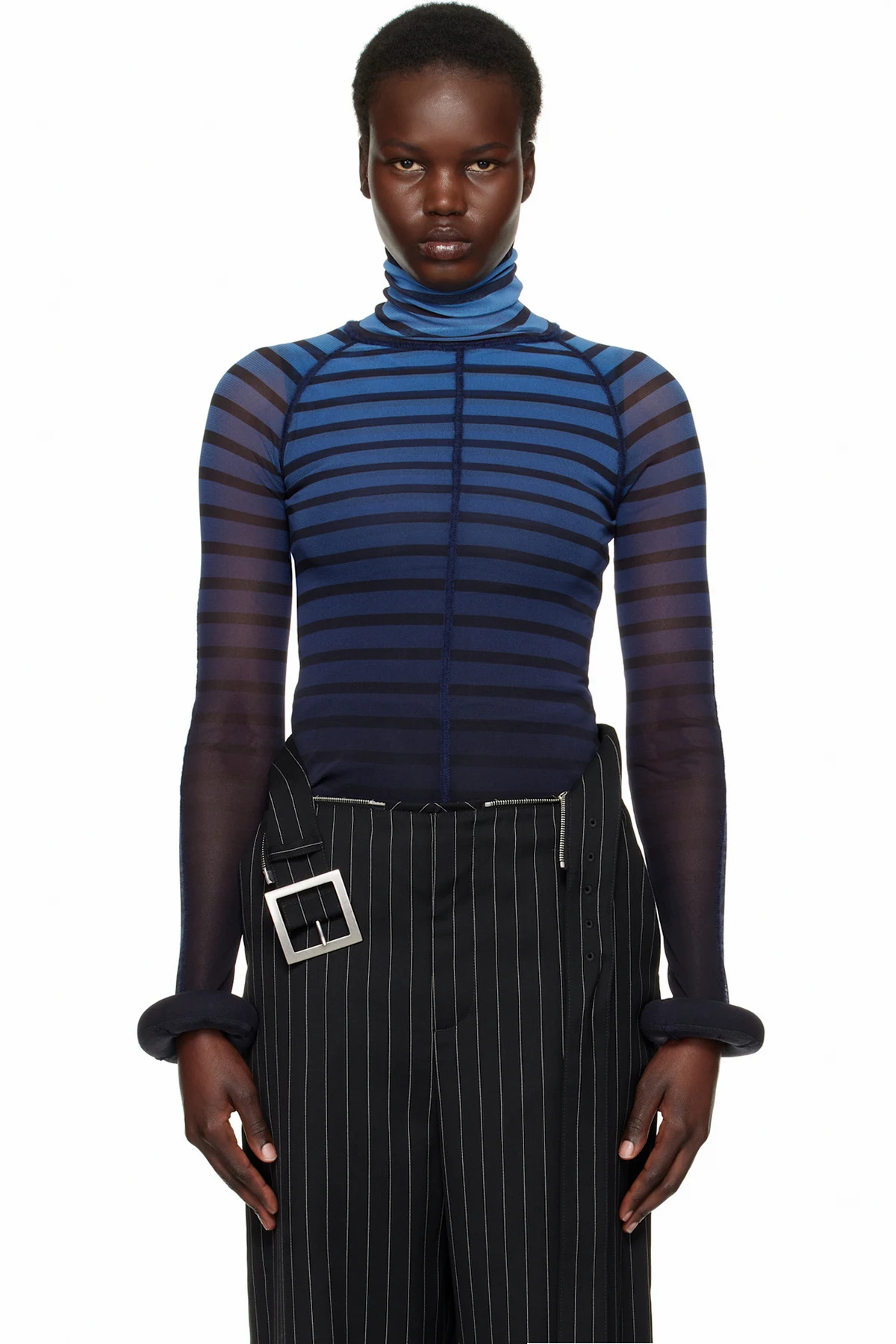 Blue 'The 3D Striped' Turtleneck