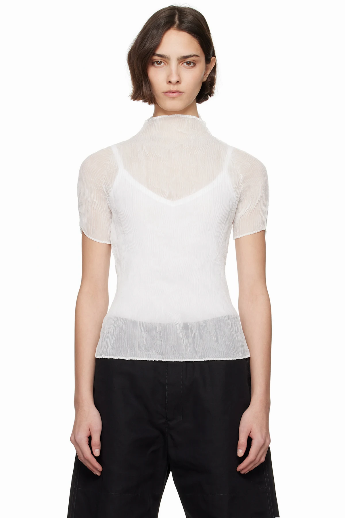 White Chiffon Twist BK/WT-56 Turtleneck