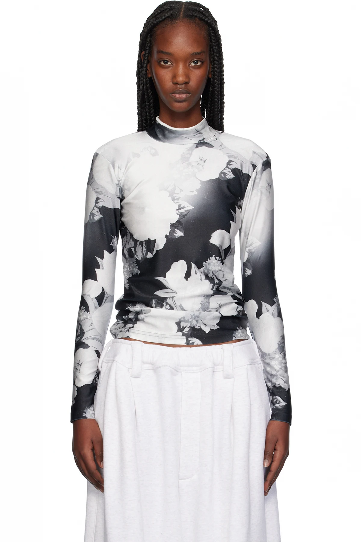 Black & White Long Sleeve Piping Turtleneck