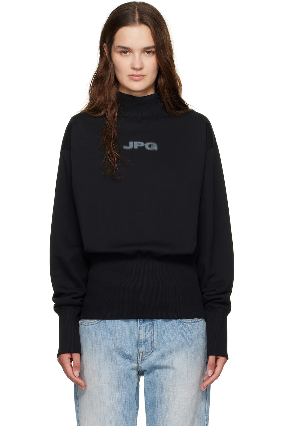 Black Cropped Crew Neck 'JPG' Sweatshirt