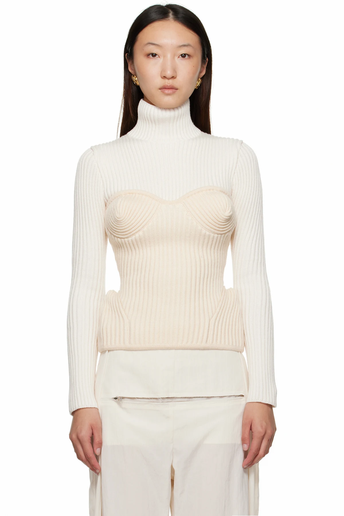 White & Off-White Corset Turtleneck