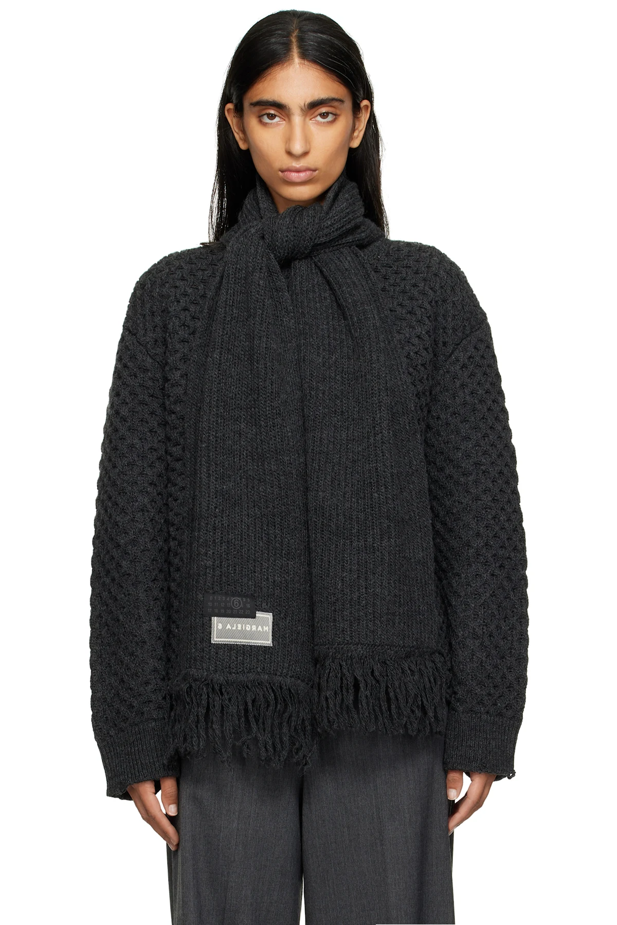 Gray Scarf Knit Sweater