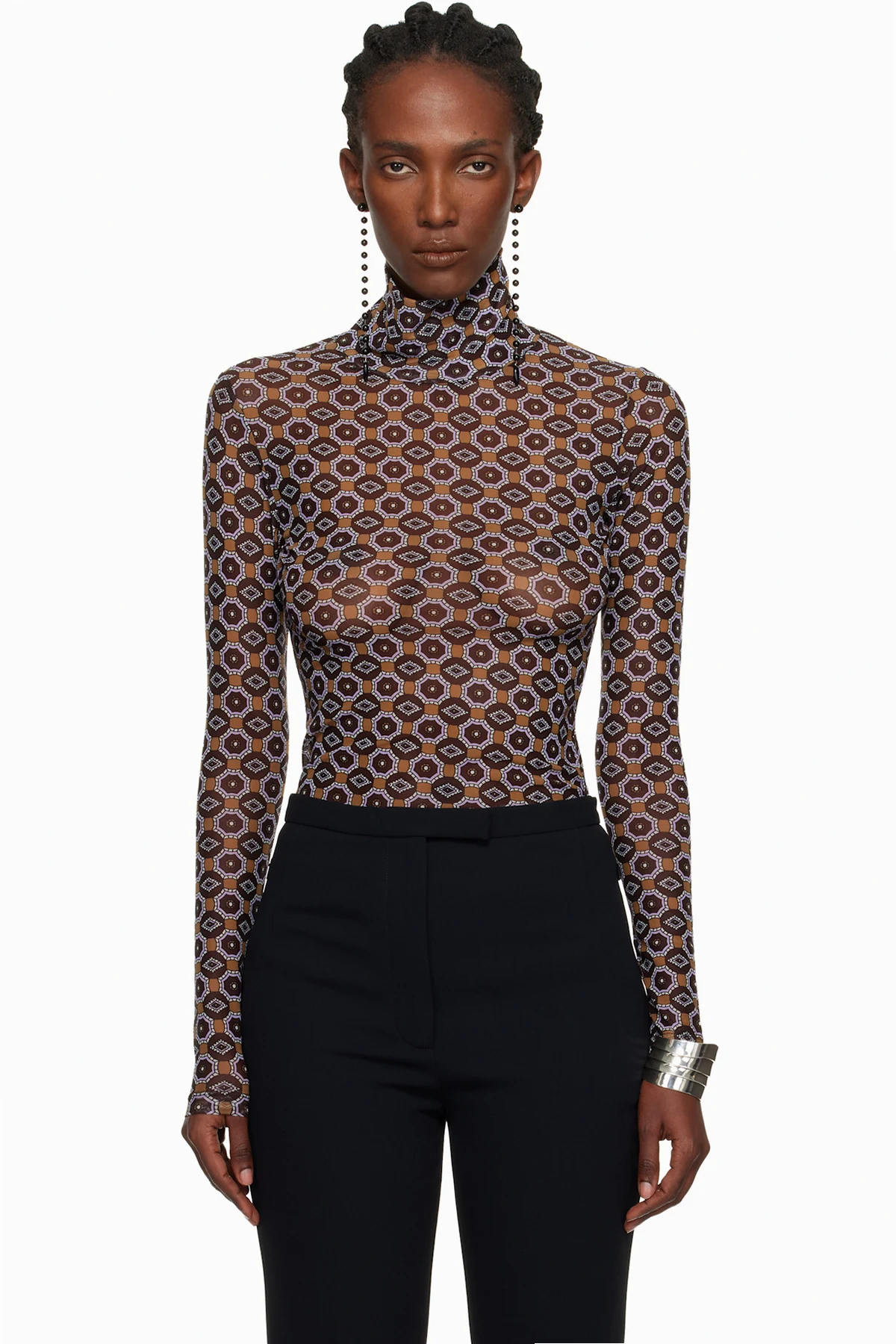 Brown Transparent Mesh Top