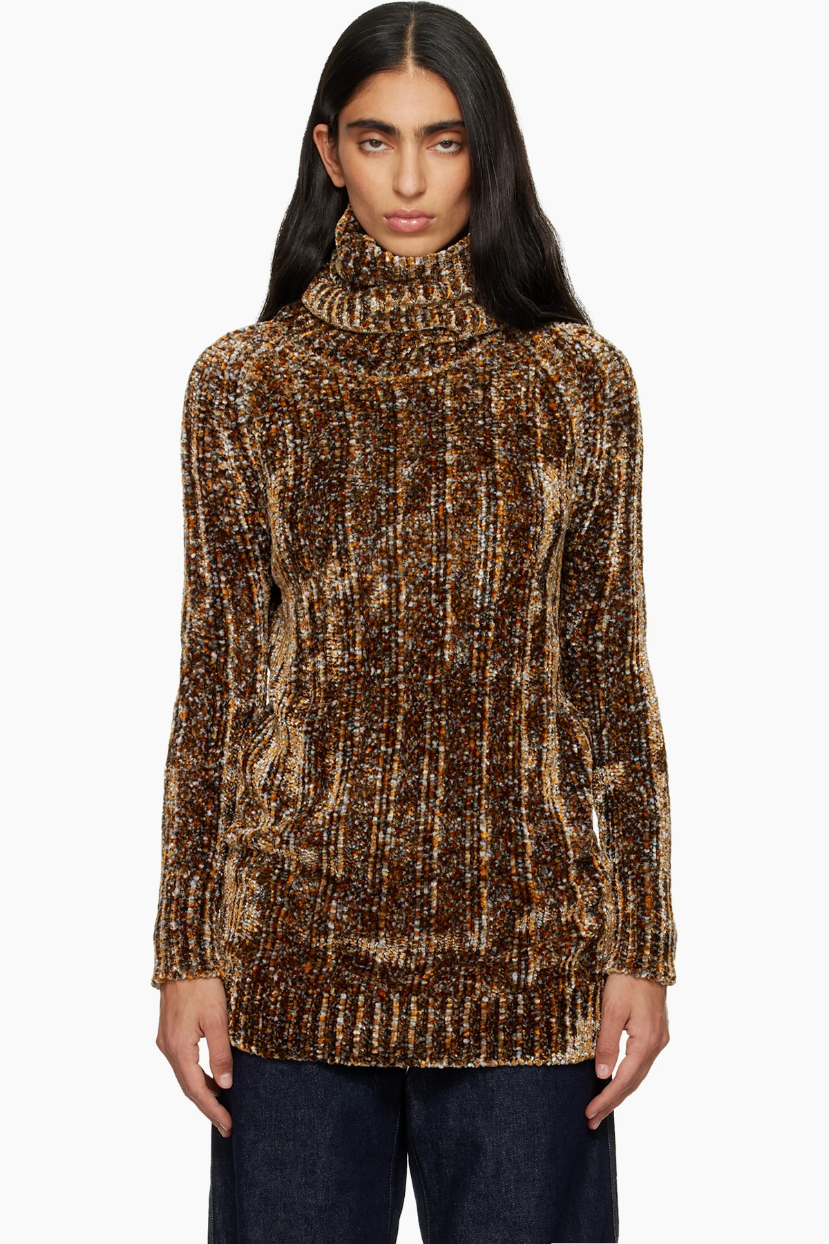Brown Long Viscose Turtleneck