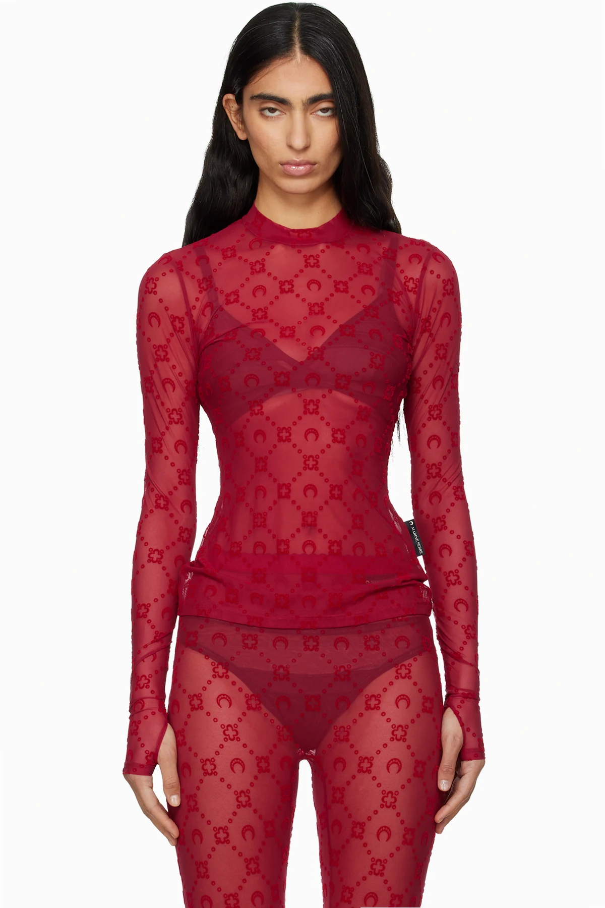 Red Moonogram Mesh Flock T-shirt