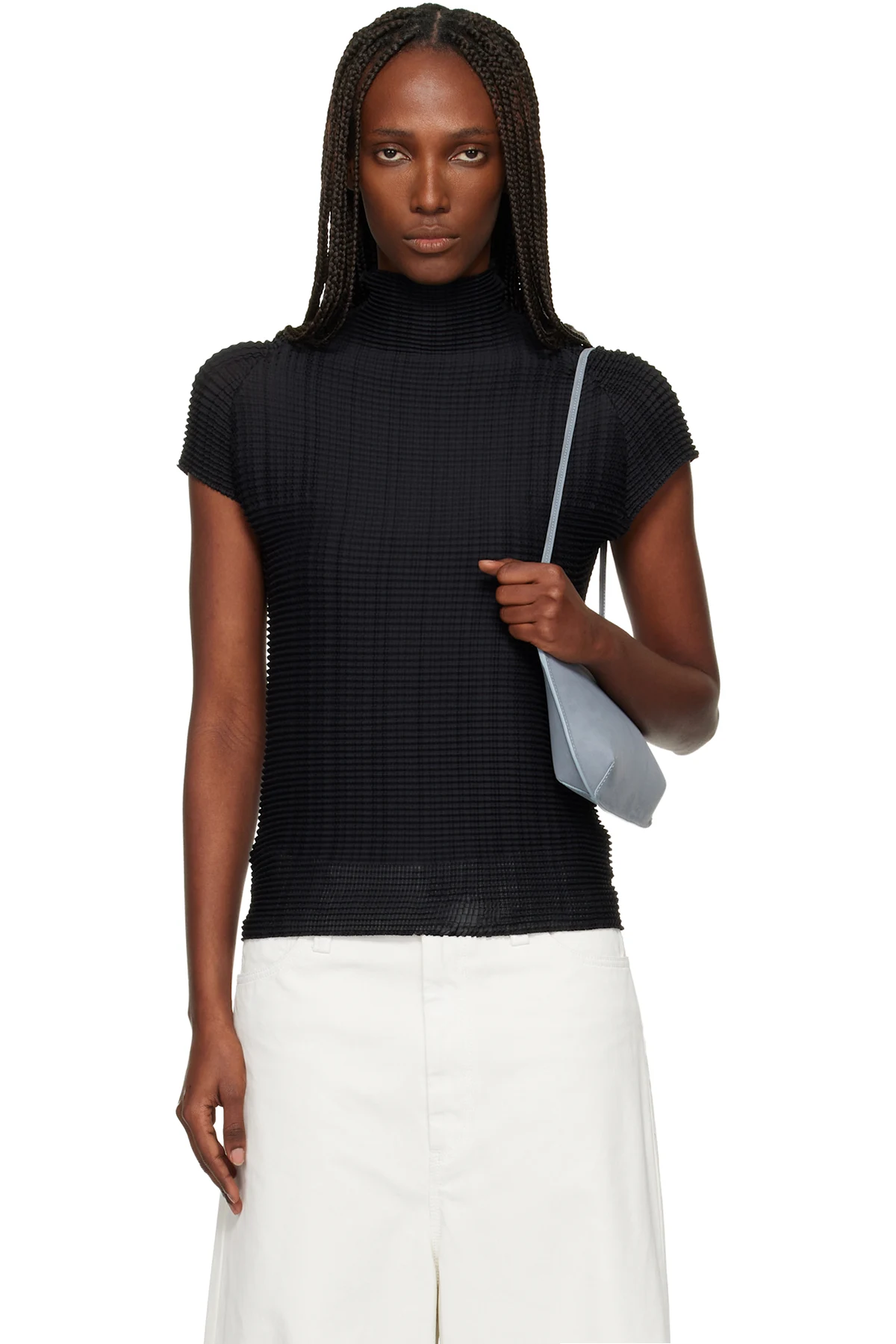 Black Wooly Pleats Top