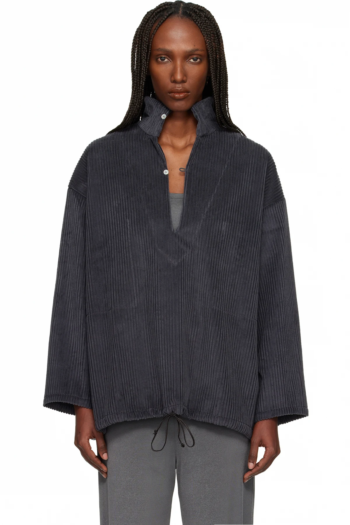 Gray Wide Cotton Corduroy Vareuse Turtleneck