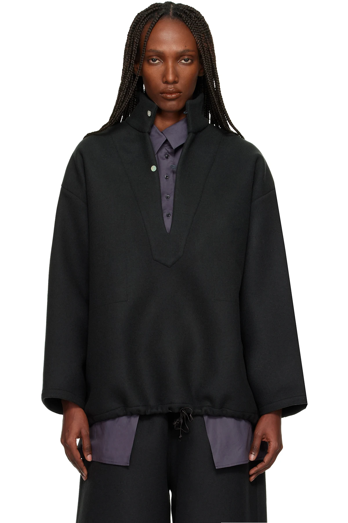 Gray Double Face Wool Vareuse Turtleneck