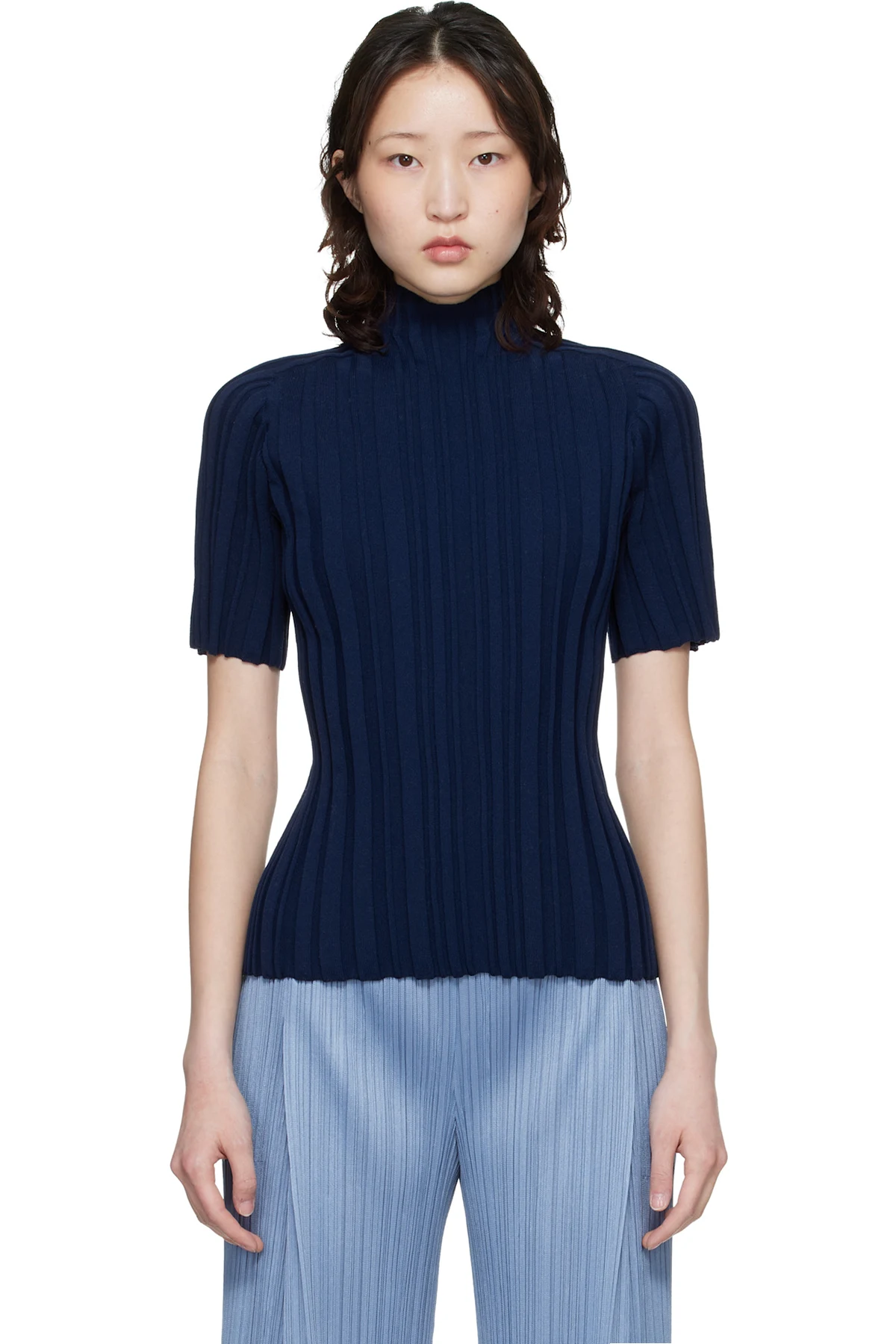 Navy Rib Knit Turtleneck