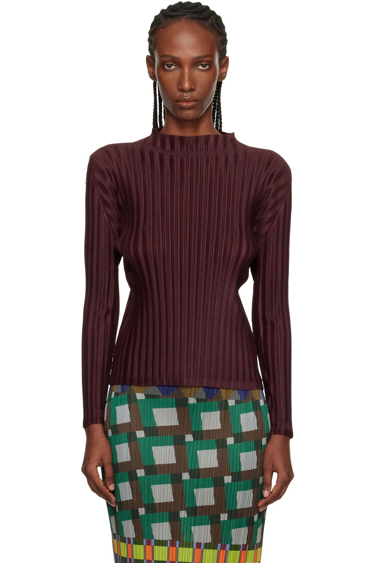 Burgundy Rib Pleats January Top