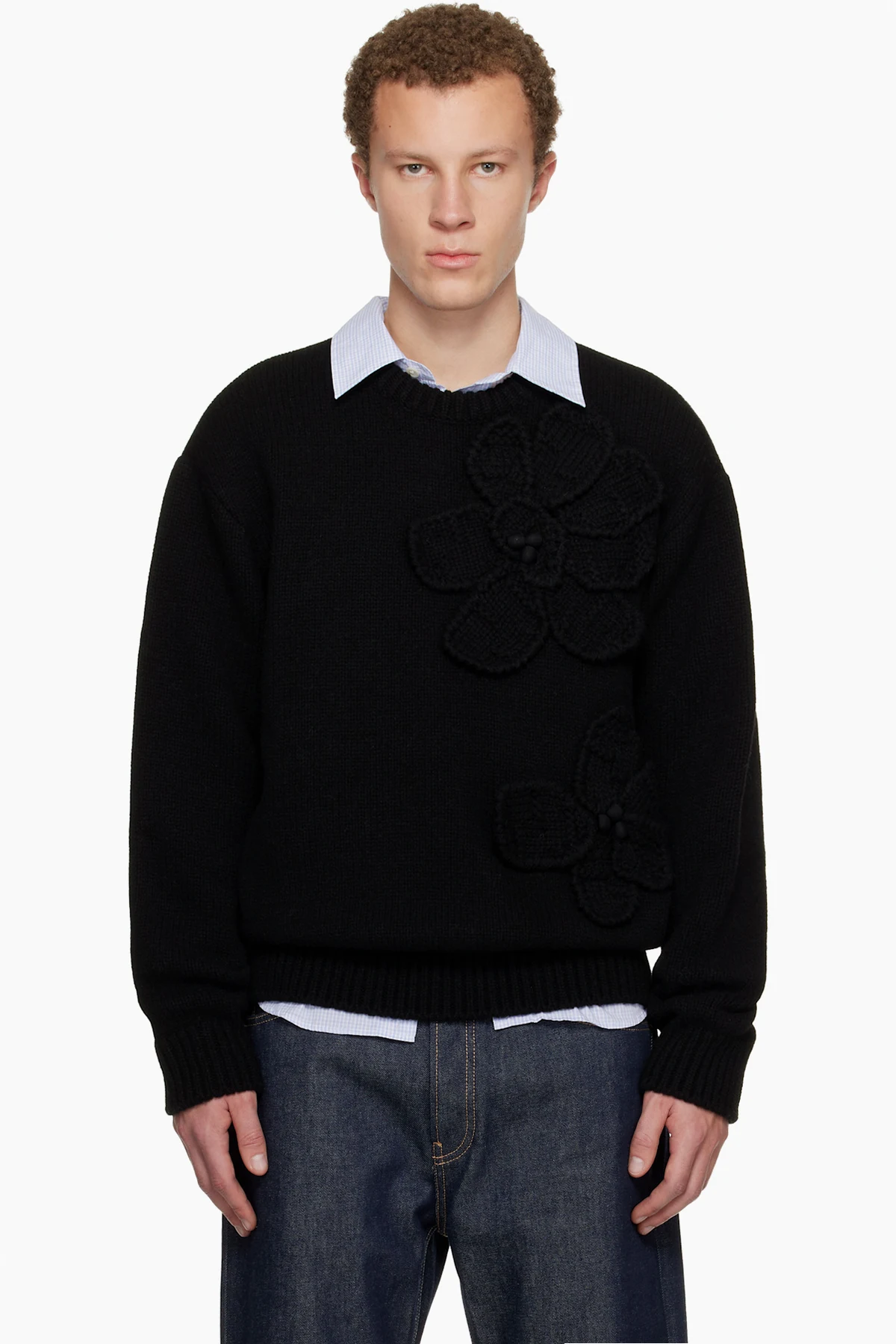 Black Flower Wool Sweater