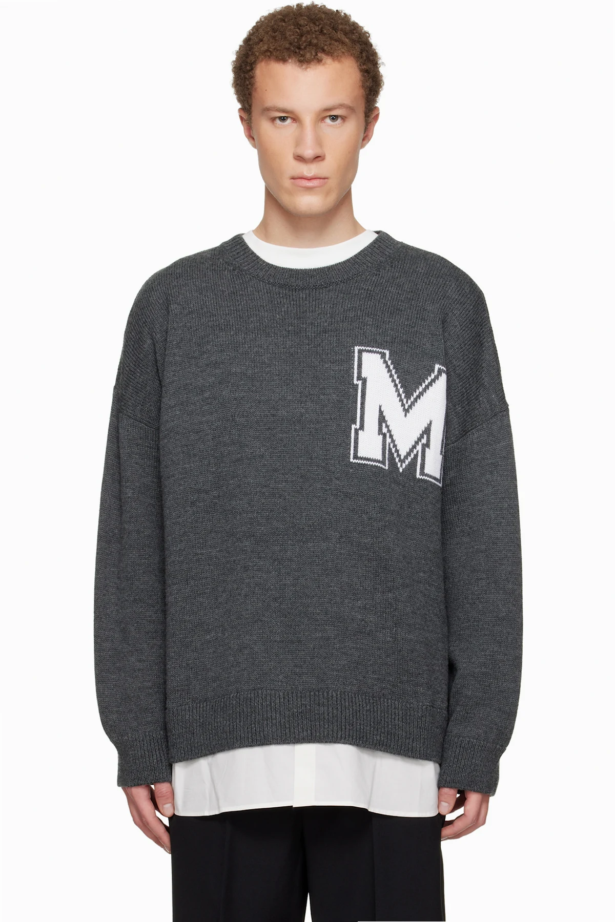 Gray Two-In-One Varsity Knit Sweater