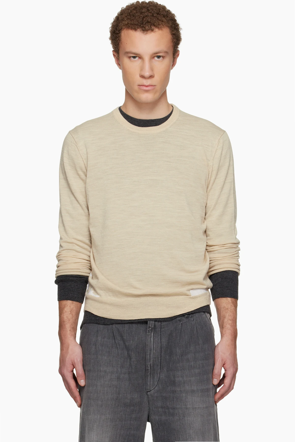 Beige Wool-Blend Patch Sweater